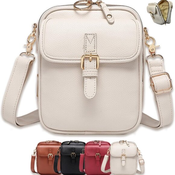 White Vintage Faux Leather Crossbody Bag for Women with RFID-Blocking, Anti-Thef - Picture 1 of 6